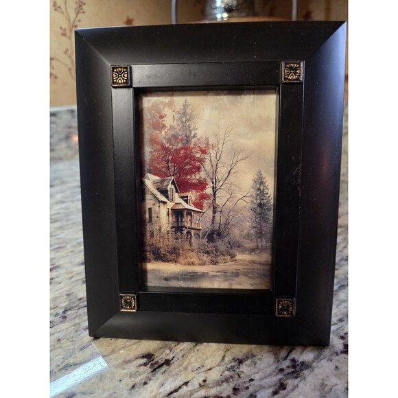 Photo Frame Black Wood 4x6 Easel Hang Portrait Landscape Medallion Accent - Picture 4 of 15